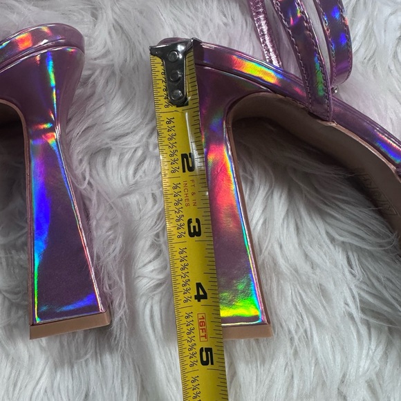 Dolls Kill • Iridescent Pink Lace Up Pyramid Heels - Picture 7 of 16